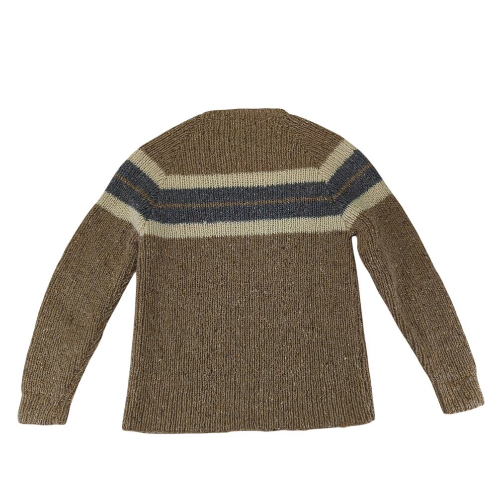 100% Wool Crewneck Sweater Knit Men's Size Large Brown Gray Stripe Grandpa - Picture 2 of 6